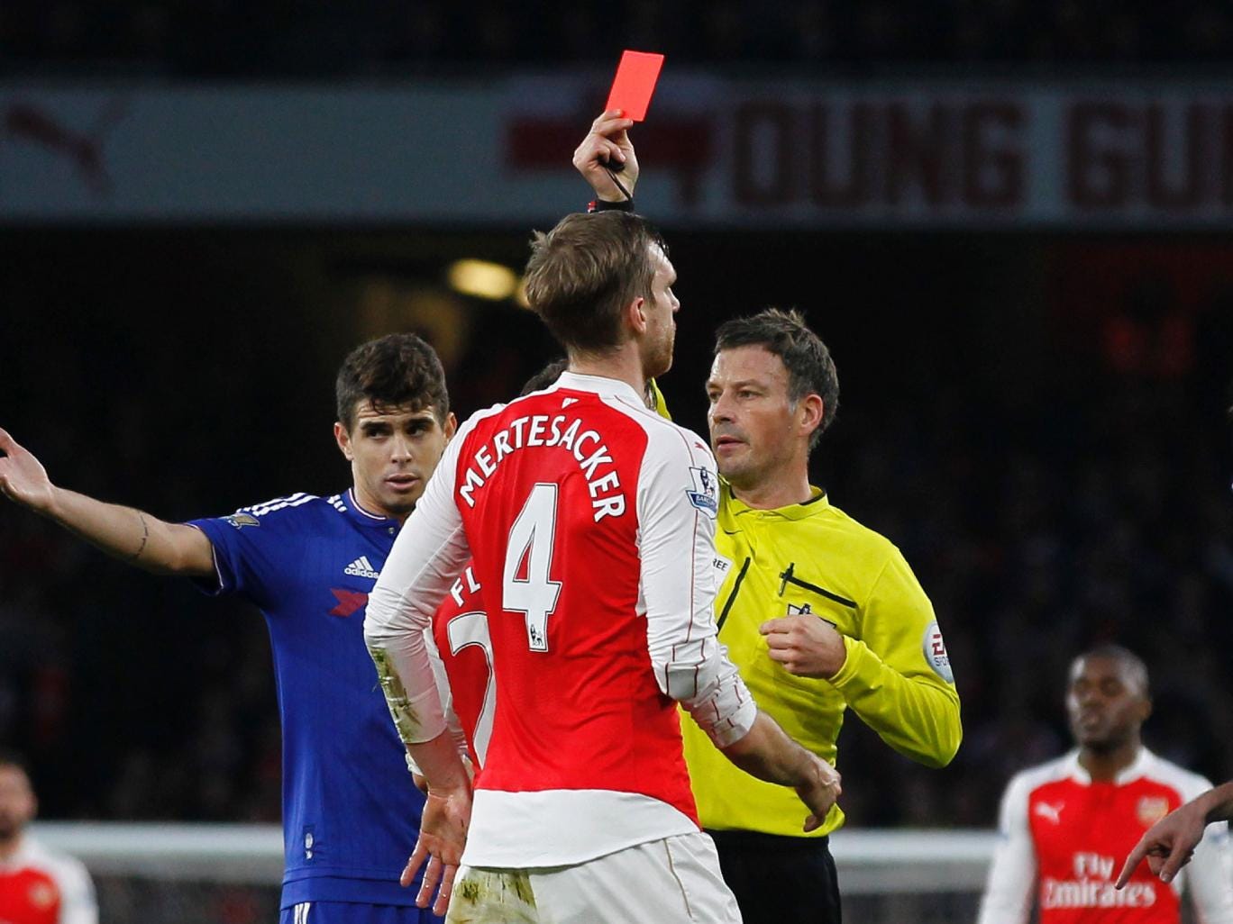 mertesacker red card chelsea arsenal