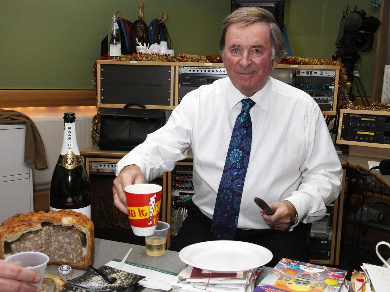 Sir Terry Wogan in the BBC studio in central London during his final breakfast show on Radio 2