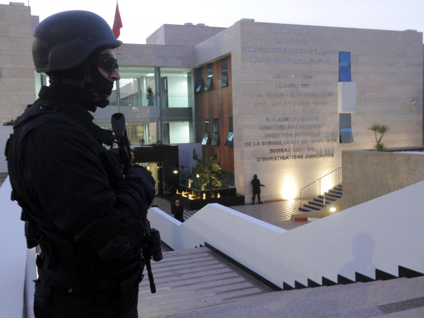 A guard stands outside Morocco's Central Bureau of Judicial Investigation (BCIJ) in 2015