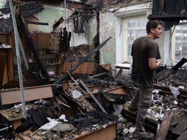 A view inside the Youth Culture Centre destroyed by pro-Russian separatists in Donetsk