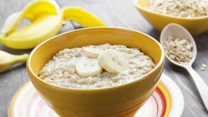 Be careful when you buy your porridge, as some brands will cram a lot of sugar in there. Porridge is a good breakfast option as it is renowned for releasing energy slowly, which means you can get to lunch without suffering from a lull. A great source of fibre, potassium and vitamins, bananas are always a good accompaniment to your morning oats.