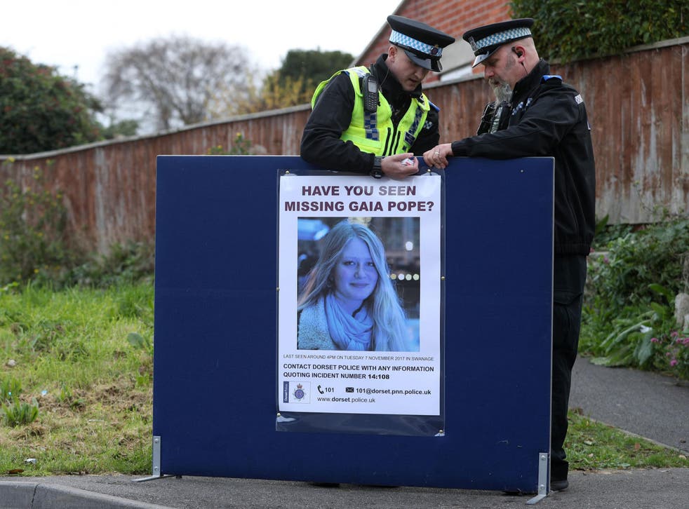 <p>Police put up a missing person notice for Gaia Pope in Swanage, Dorset</p>
