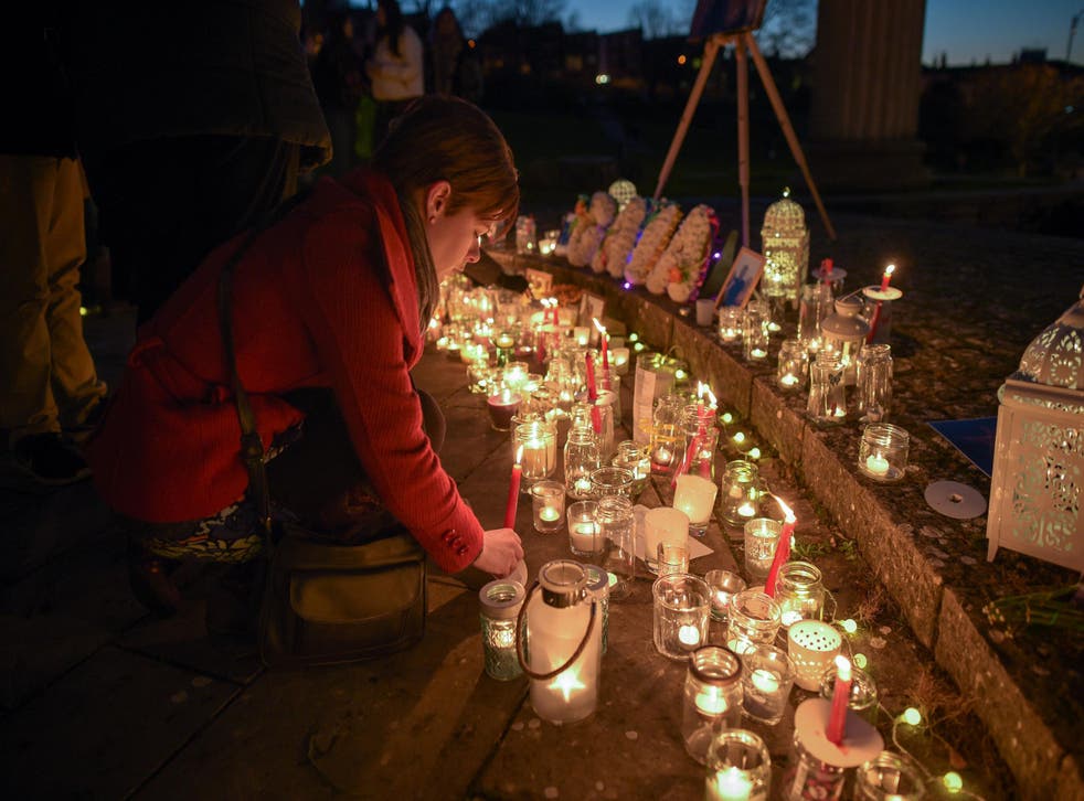 <p>Mourners at a vigil near to where Gaia’s body was found </p>