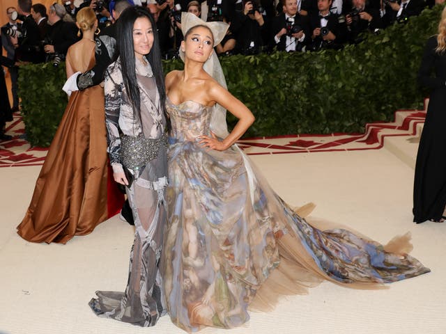 Ariana Grande poses alongside Vera Wang, the designer of the singer's debut Met Gala gown