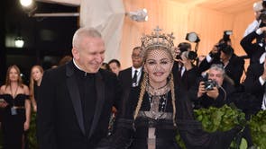 Madonna poses alongside Jean Paul Gaultier, the designer of her gothic Met Gala gown