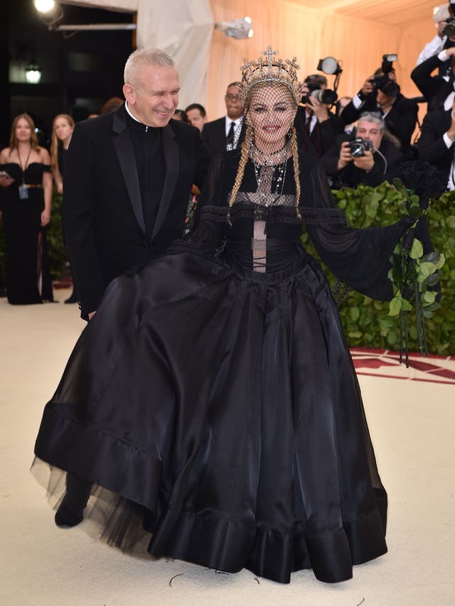 Madonna poses alongside Jean Paul Gaultier, the designer of her gothic Met Gala gown