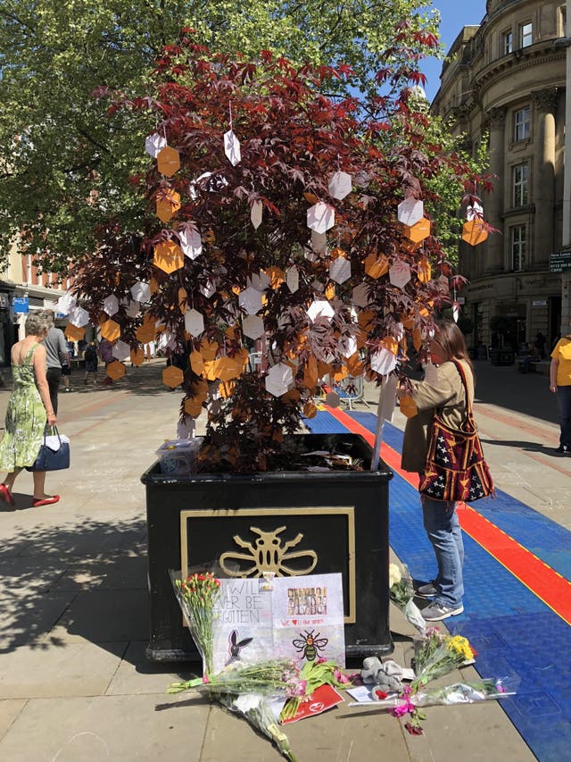 The Trees of Hope trail in St Ann's Square where people are encouraged to leave and share tributes