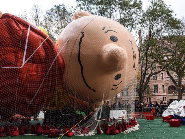 The Charlie Brown balloon is inflated
