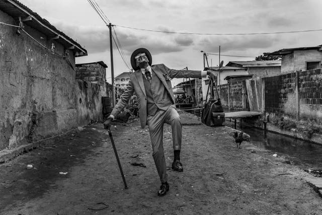 Brazzaville, 
Republic of the 
Congo:
Elie, 45, struts his 
stuff in the streets
of Brazzaville. He 
has been a 
Sapeur for 35 
years and his 
elaborate outfits 
bring joy to 
himself and his 
community.