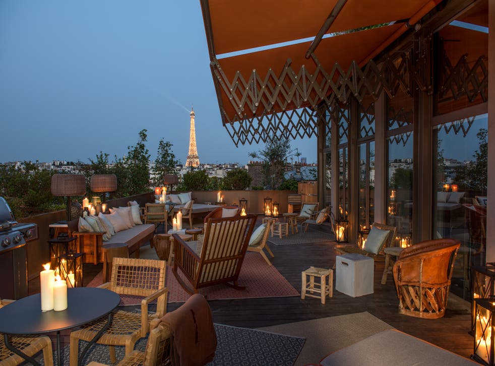 Soak up the superb views of the Eiffel Tower on the rooftop of Brach Paris