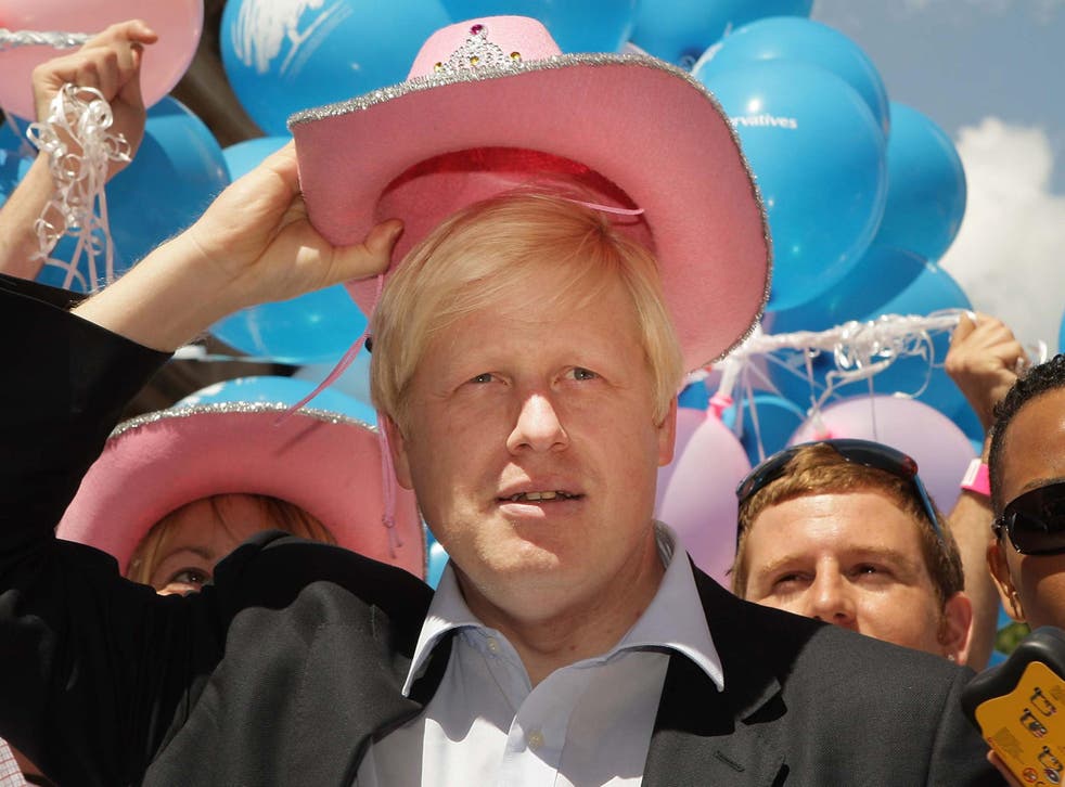 <p>Boris Johnson at the Gay Pride parade while London mayor in 2008</p>
