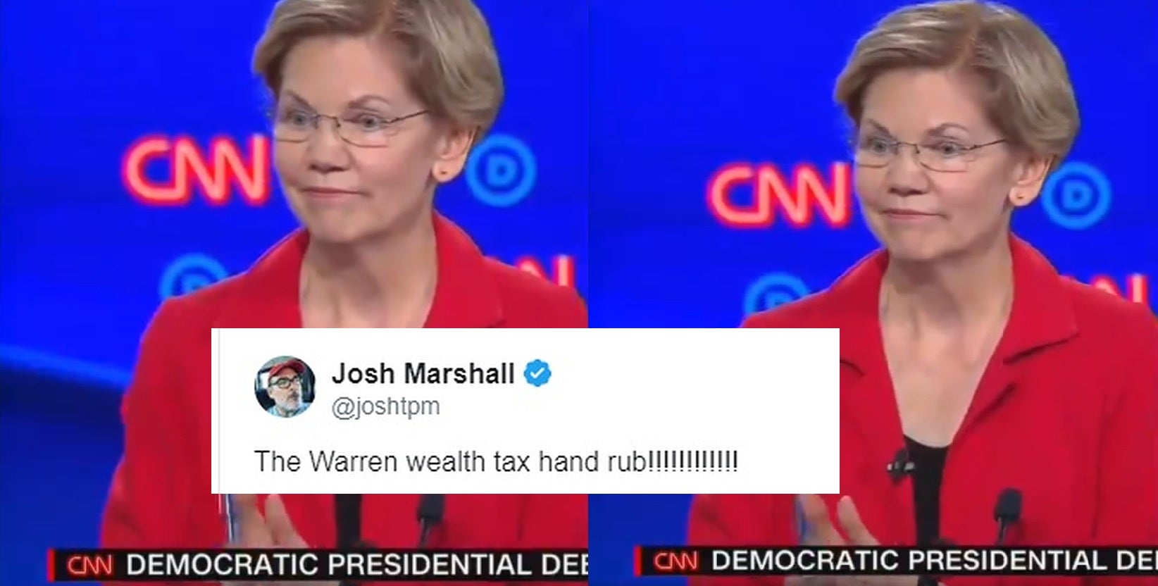 Democrat Debate Elizabeth Warren Rubs Her Hands During Talk Of Her