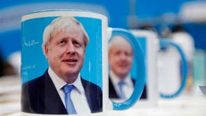 Mugs with Boris Johnson's portrait for sale at the Conservative Party Conference in Manchester on 29 September
