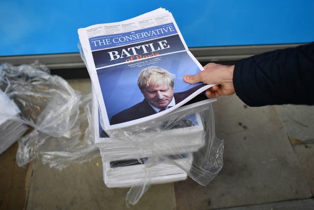Copies of The Conservative newspaper are ready to be distributed during the Conservative Party conference on 30 septembre