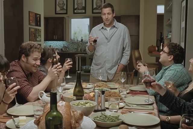 Adam Sandler gives a touching Thanksgiving toast as George Simmons, a stand-up comedian who has been diagnosed with a likely fatal disease. “It kind of sucks being old, so just enjoy this. Enjoy time. Time slips away, I promise you,” he tells a crowd of younger people, among other bits of wisdom.