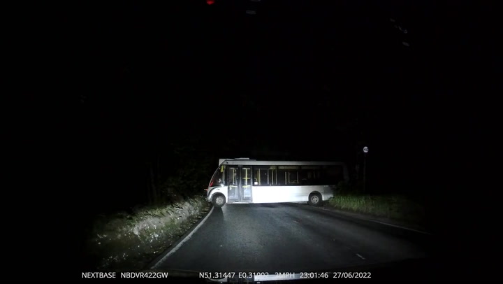 Abandoned bus mysteriously found blocking a country lane in Kent