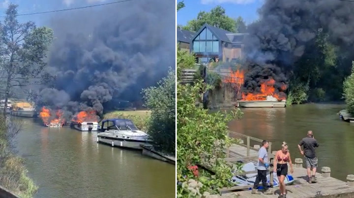 Fire at Maidstone marina: Thick smoke billows on river as boats burn