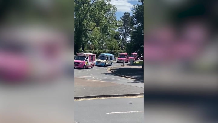 Convoy of ice cream trucks form funeral procession for veteran seller