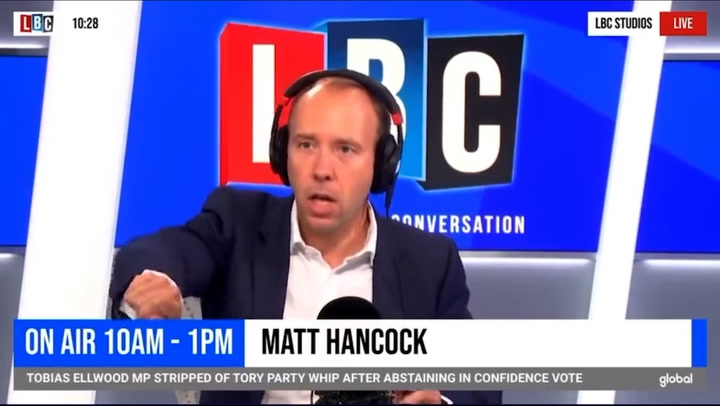 Former health secretary Matt Hancock mutes caller on live radio