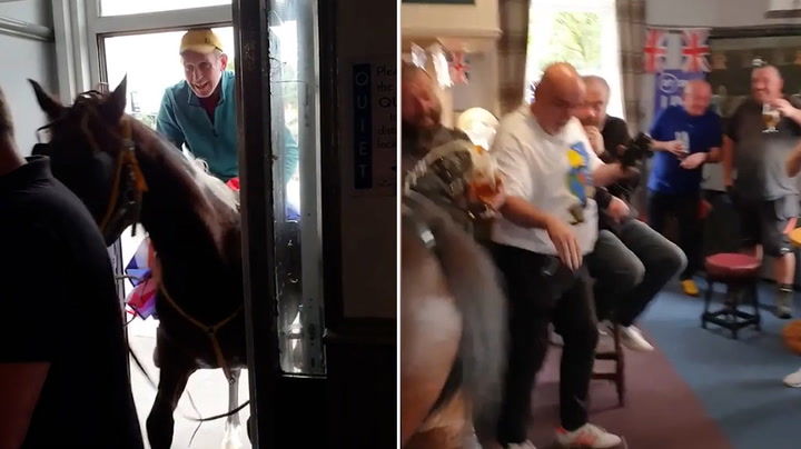 A horse walks into a bar: Jubilee steed throws rider and spills drinks inside pub
