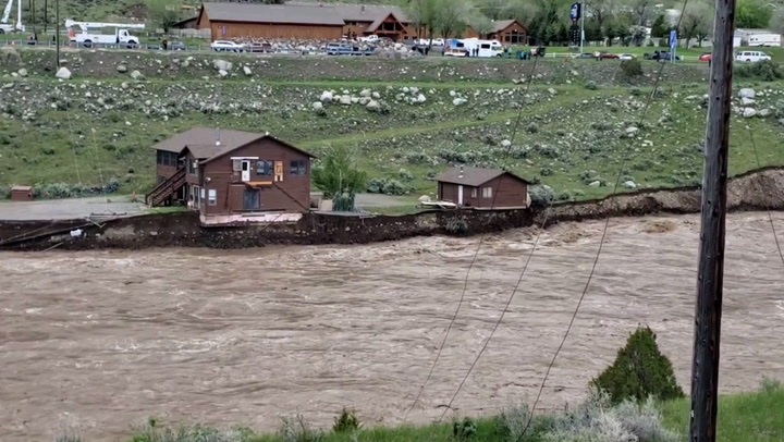 Yellowstone house on brink of washing away after severe floods