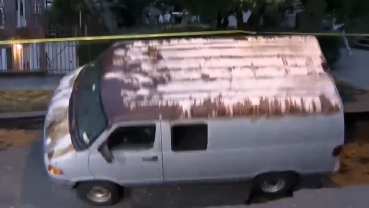 Huge sinkhole swallows van after flooding in New York