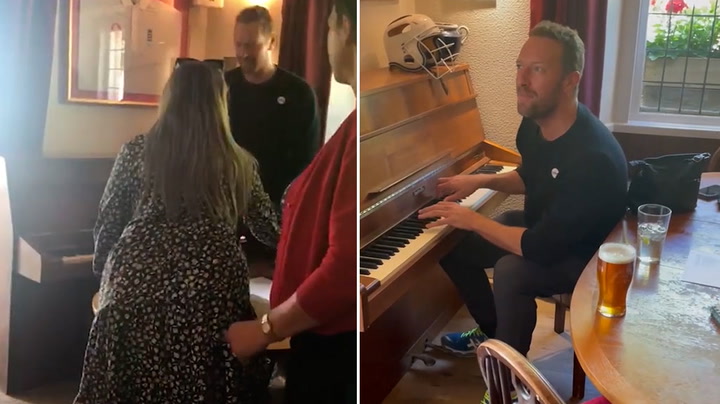 Coldplay’s Chris Martin plays piano and sings to engaged couple in pub