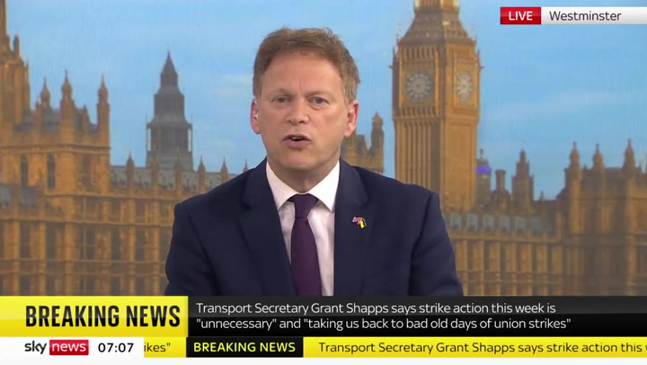 Rail strike: Laws will protect public from ‘militant’ union action in future, Grant Shapps diz