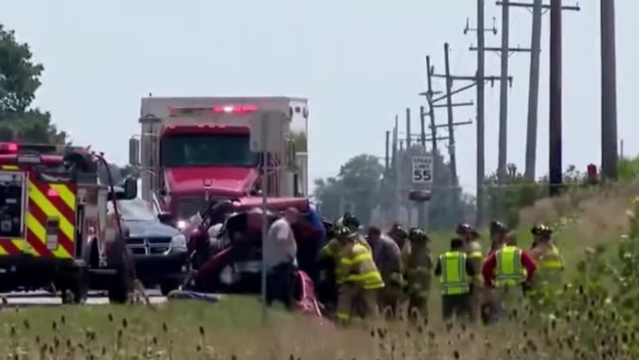Aftermath of car crash that killed US Congresswoman Jackie Walorski in Indiana