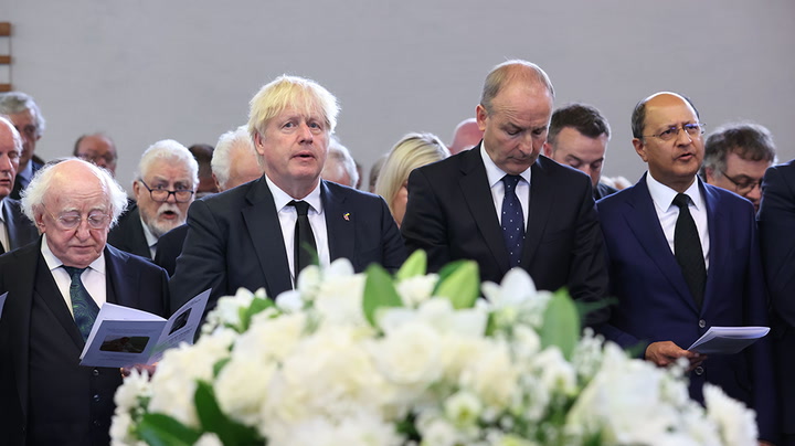 Boris Johnson and other political leaders gather for David Trimble’s funeral