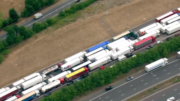 Aerial footage captures Dover queues stretching miles