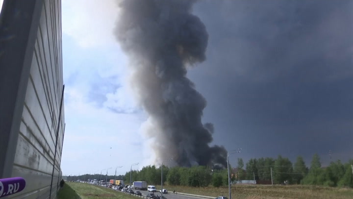 Smoke billows from massive fire at Ozon retailer warehouse in Russia