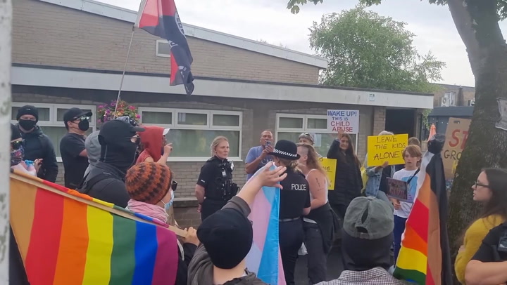 Protesters clash outside Bristol library where drag queen story time was scheduled