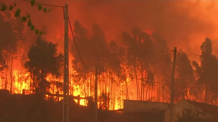 Wildfire rages close to homes in Portuguese village