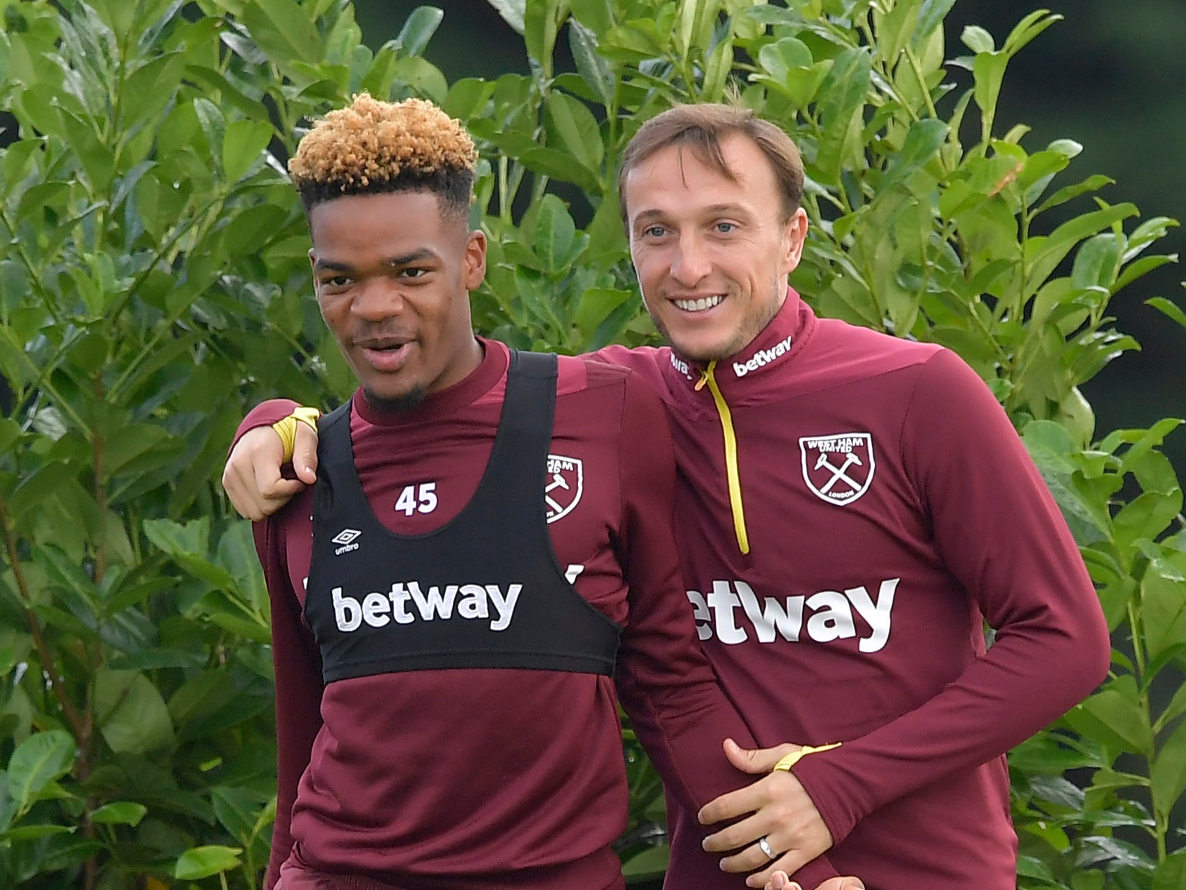 West Ham captain Mark Noble (right) with Grady Diangana