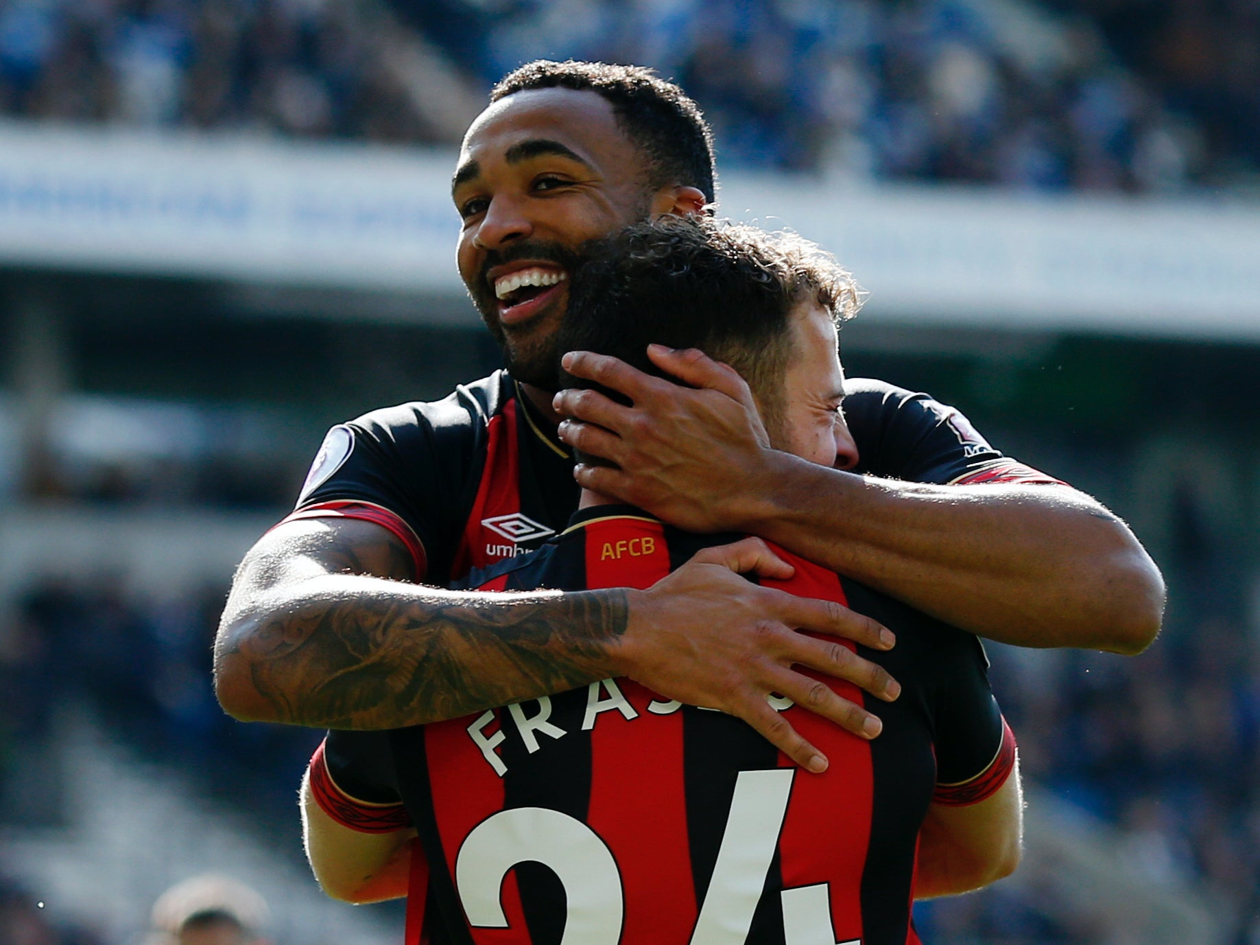 Ryan Fraser celebrates with teammate Callum Wilson