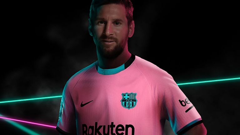 Lionel Messi pictured modelling the new Barca third kit