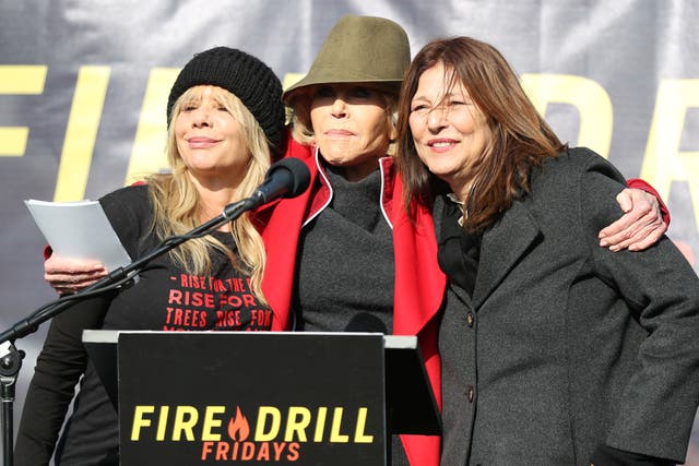 Jane Fonda, Rosanna Arquette, and Catherine Keener appear together at "Fire Drill Fridays" climate change protest outside the U.S. Capitol in Washington