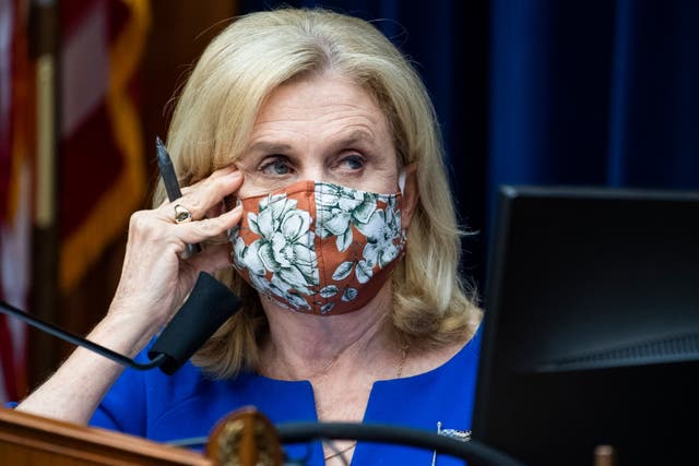 Chairwoman Carolyn Maloney is seen during a hearing before the House Oversight and Reform Committee fighting to protect the timely delivery of mail, medicine and mail-in ballots