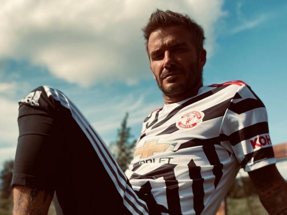 Former Manchester United winger David Beckham in the club's new third kit