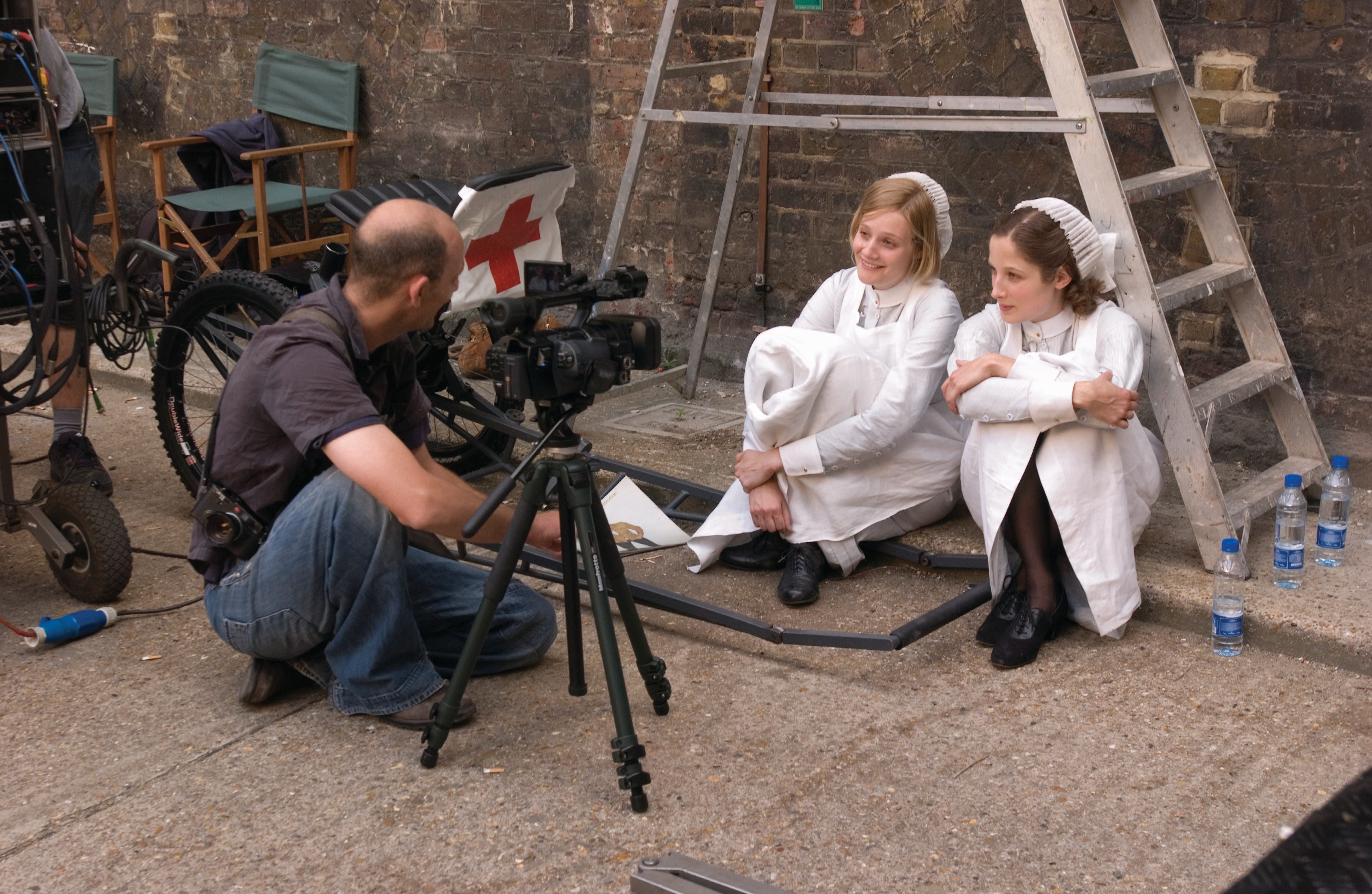 Garai (centre) on the set of 'Atonement', released in 2007