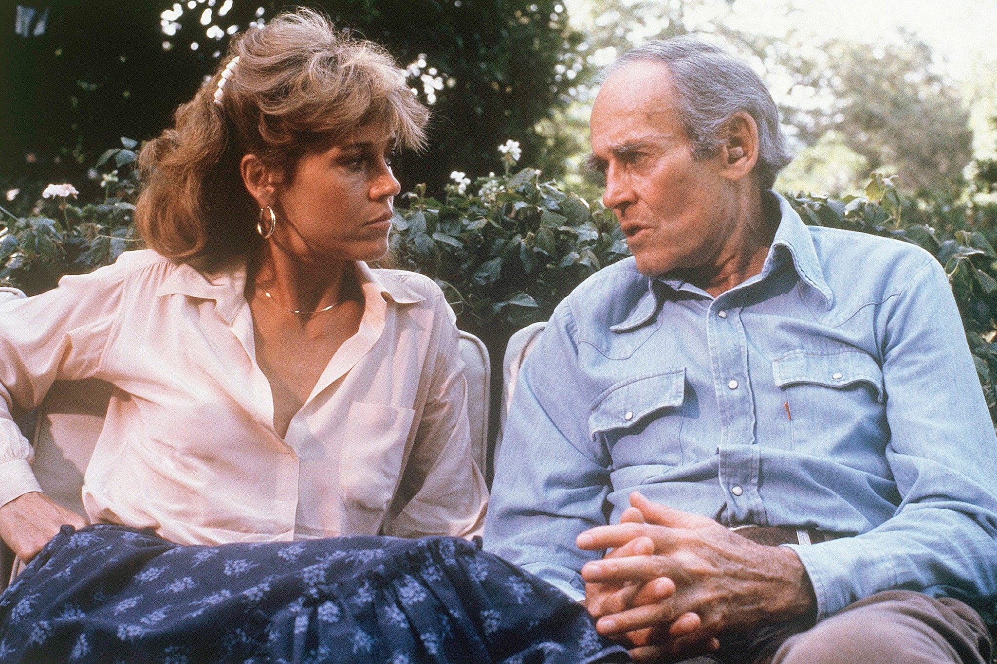 With her father, Henry Fonda, in 1979