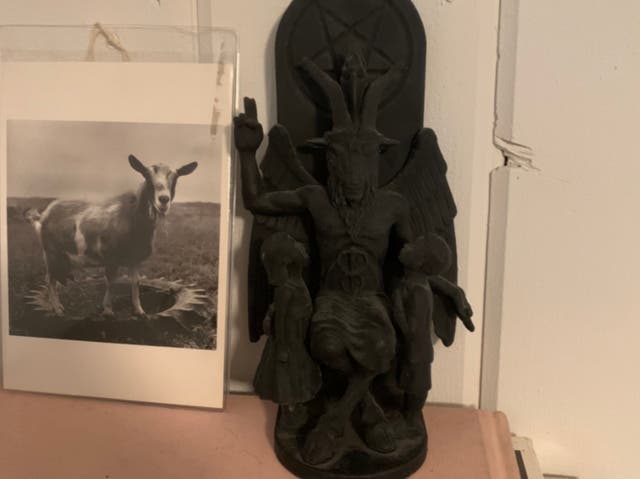 A Baphomet figurine found at the house