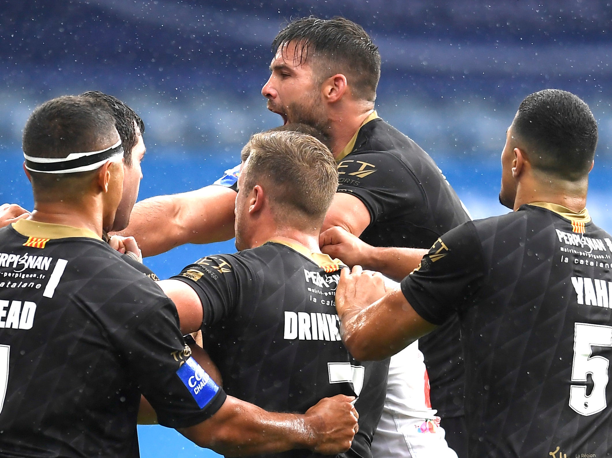 Catalans Dragons players celebrate