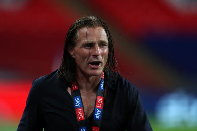 Wycombe manager Gareth Ainsworth celebrates winning the League One playoff final