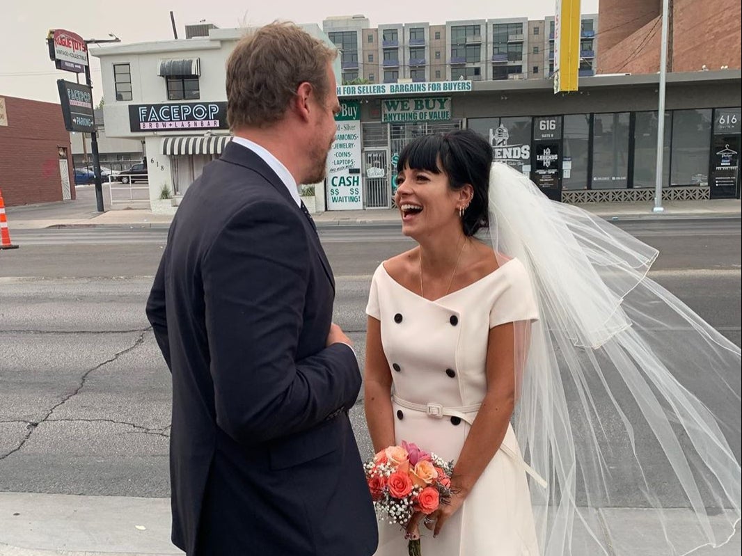 Lily Allen wedding dress Singer ties knot with David Harbour in