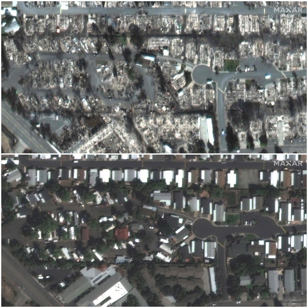 Northridge Terrace in Medford, Oregon before and after the Alameda Fire last week
