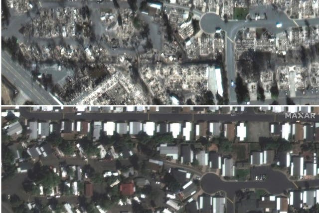 Satellite images shows before and after Northridge Terrace after the Alameda Fire in Medford, Oregon