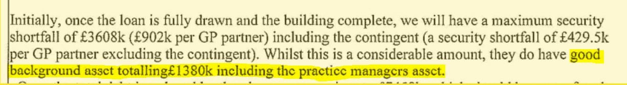 The doctors' bank manager cited their 'background asset' of £1.4m as a reason in favour of approving the loan