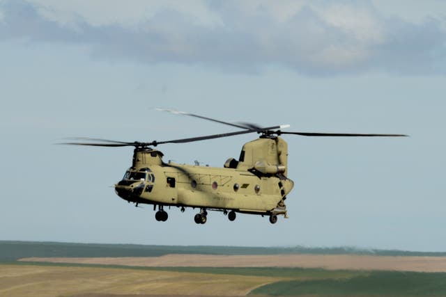 An Oregon National Guard CH-47 Chinook helicopter prepares to deploy to Afghanistan in May 2020